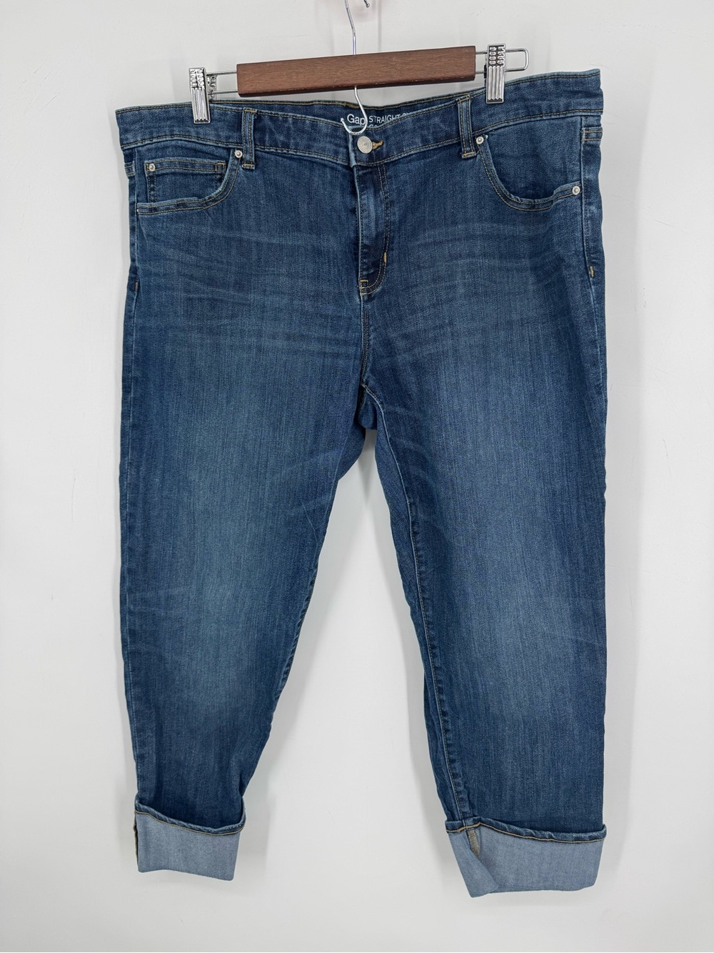 Gap Women's Straight Cuff Blue Denim Basic Everyday Cropped Jeans Plus Size 18